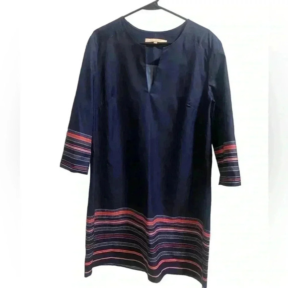 Hutch Navy Blue And Striped Lightweight Dress Size Large - Picture 1 of 4